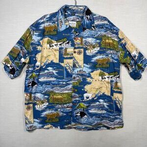 David Carey Originals Mens Size 2XL Alaska Print Hawaiian Allover Map Orca